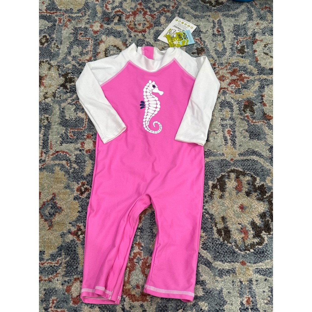 Flap Happy Rash Guard Swimsuit Girls 18m Pink Seahorse Long Sleeve NWT